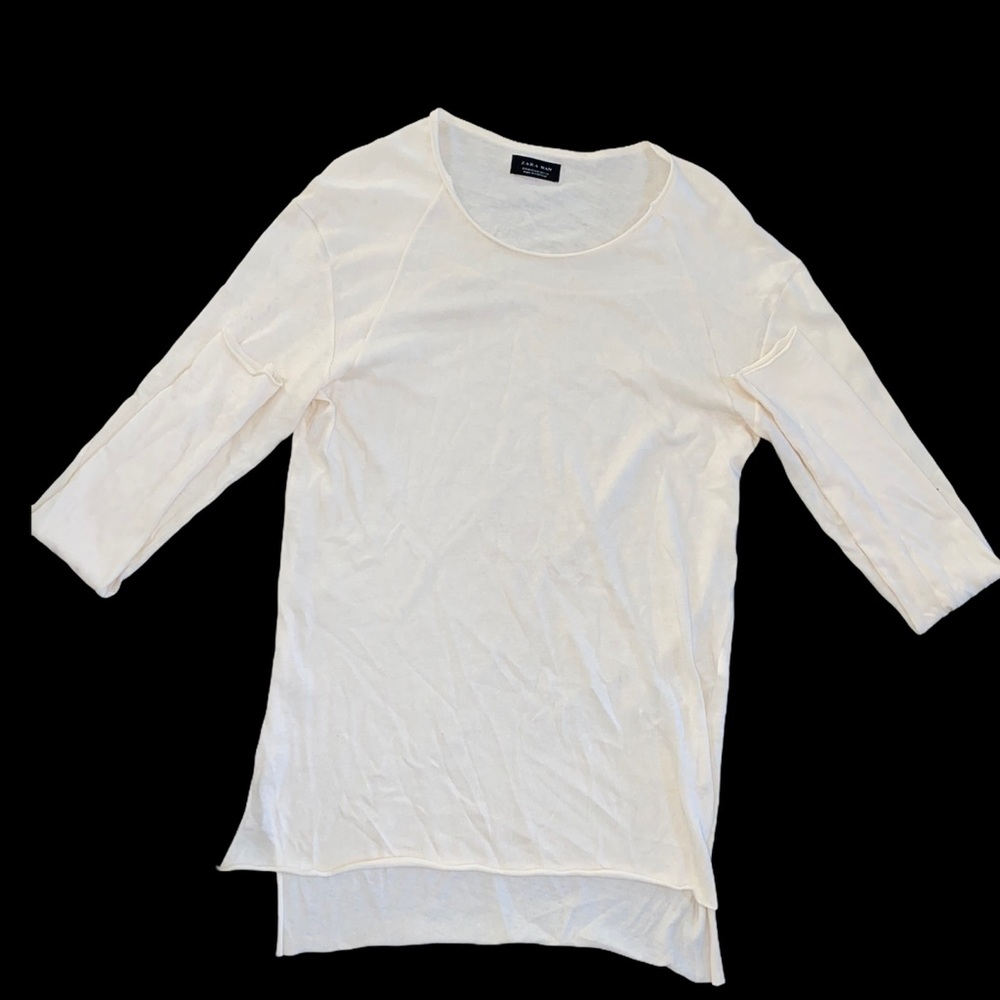 Zara Man 100% cotton long sleeve raw hem shirt